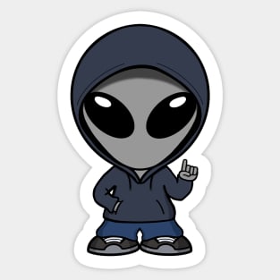 Gray Space Alien Character Pointing Up (v2) Sticker